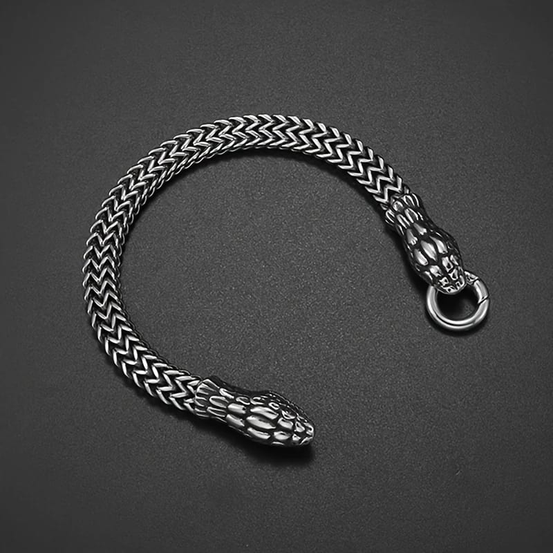Vikingarmband Rostfritt Stål – Ormhuvuden Design 21 cm
