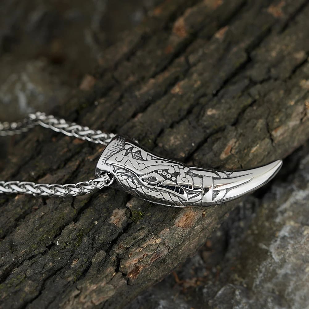 Vikinghalsband Vargtand Rostfritt Stål – 60 cm Kedja
