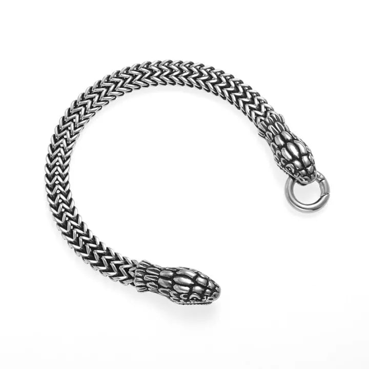 Vikingarmband Rostfritt Stål – Ormhuvuden Design 21 cm