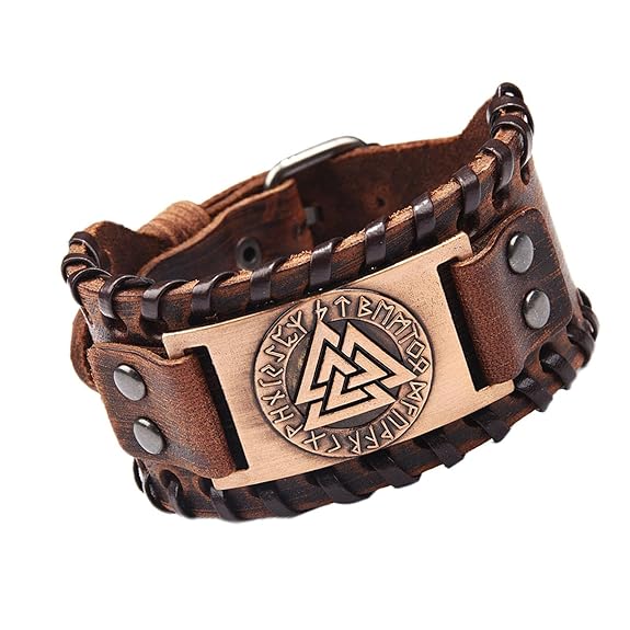 Vikingarmband i Läder med Valknut och Runor
