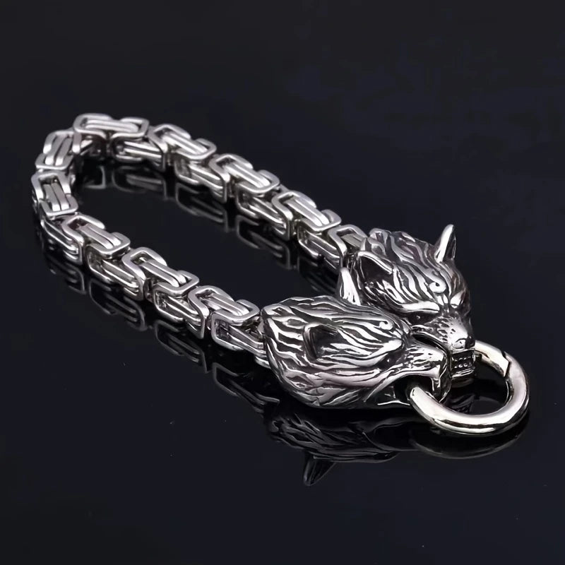 Vikingarmband med Varghuvuden i Rostfritt Stål