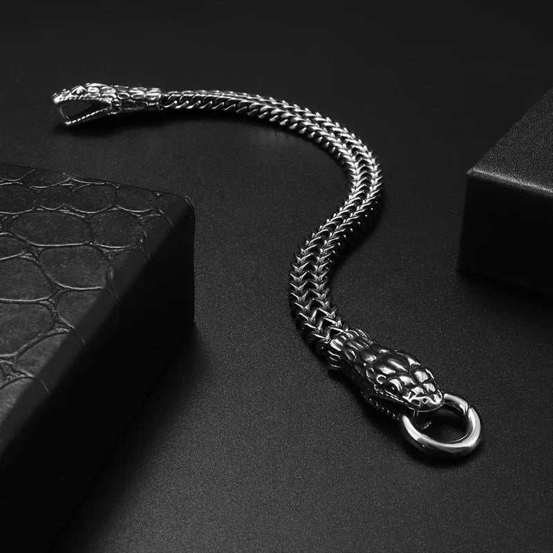 Vikingarmband Rostfritt Stål – Ormhuvuden Design 21 cm