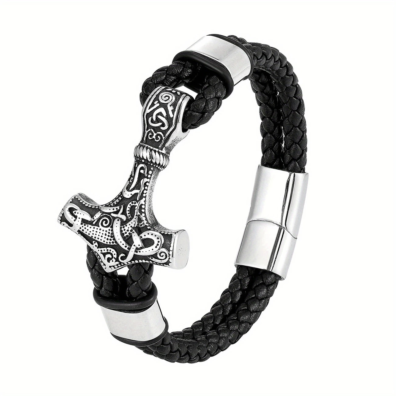 Tors Hammare Armband – Vikingdesign i Svart & Silver