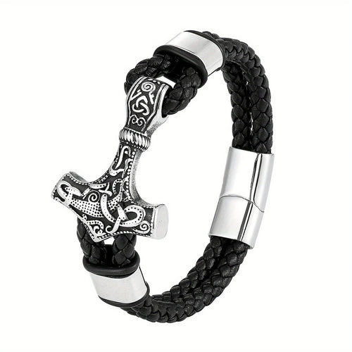 Tors Hammare Armband – Vikingdesign i Svart & Silver
