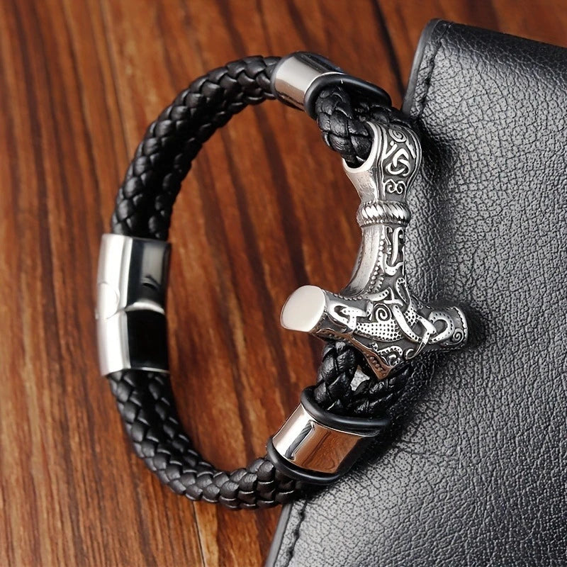 Tors Hammare Armband – Vikingdesign i Svart & Silver